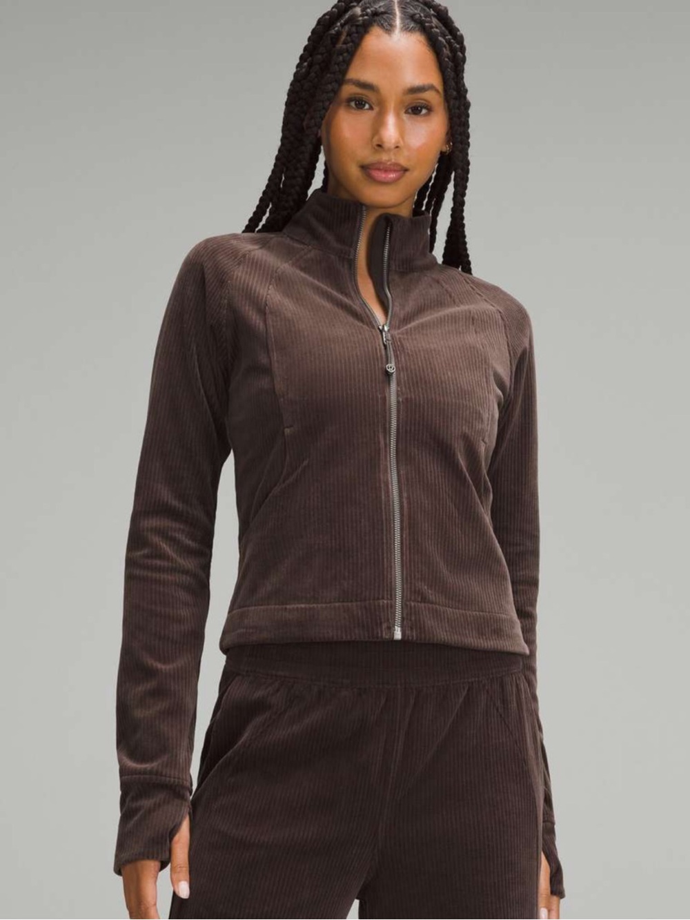 Lululemon Scuba Espresso brown velvet corduroy zip up size 8